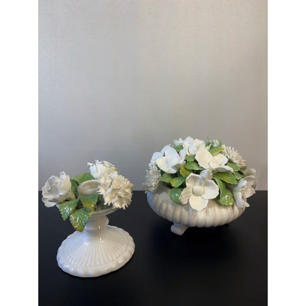 Pair Royal Adderley Floral Bone China Flower Bouquets England Applied Petals